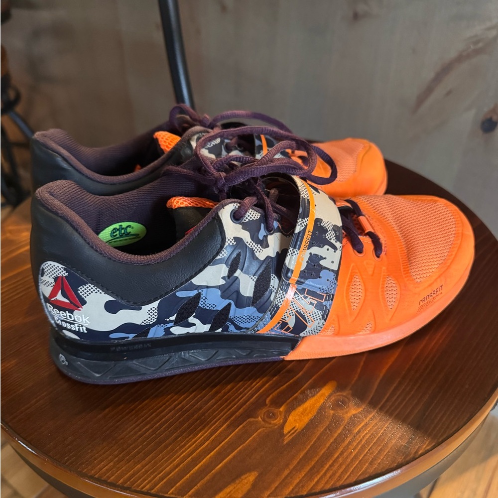 Reebok Legacy Orange and Black Camo Shoes Weightlifting Lifters size 8.5